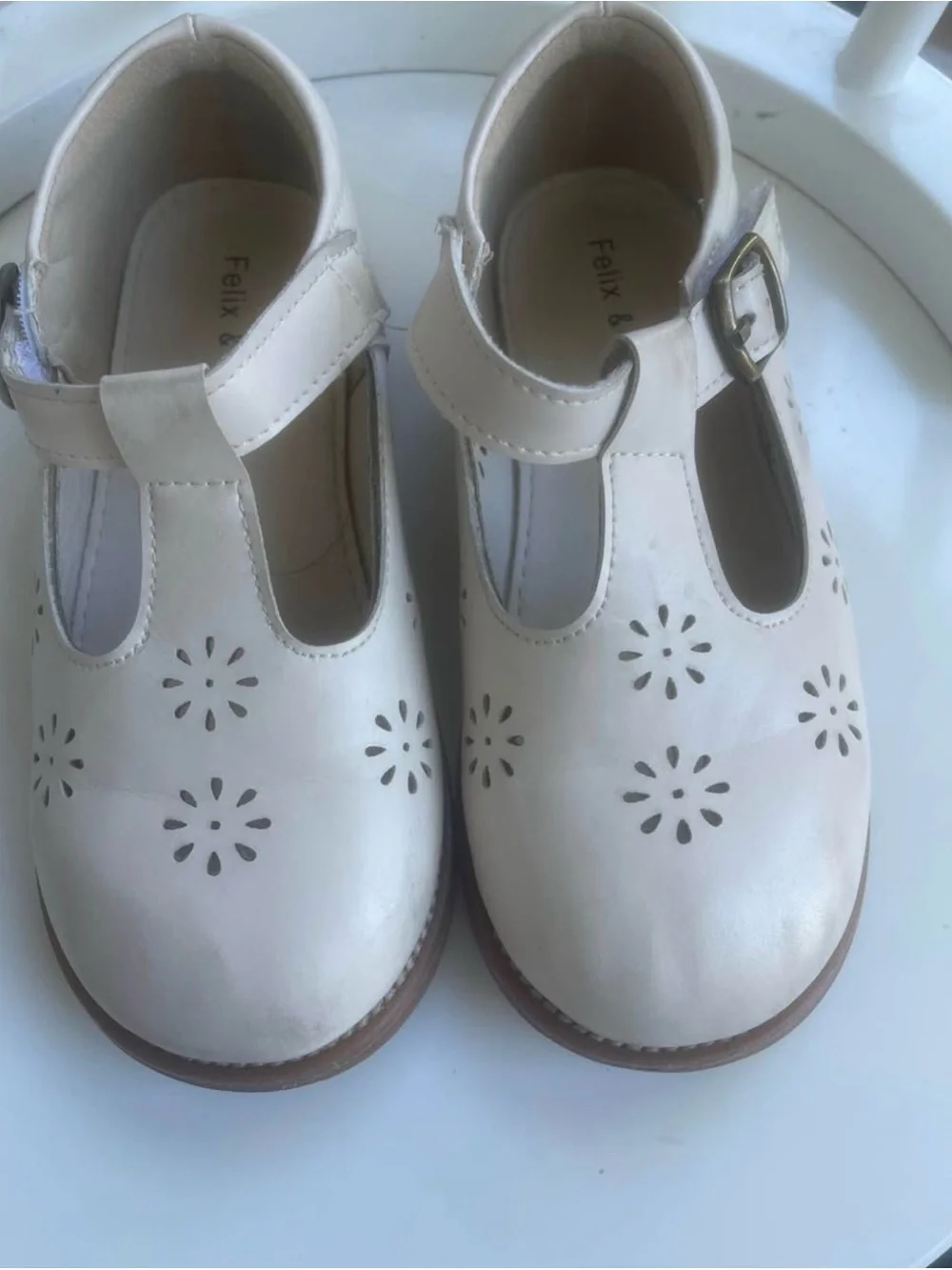 Felix & Mina Cream T-Strap Dress Shoes for Kids